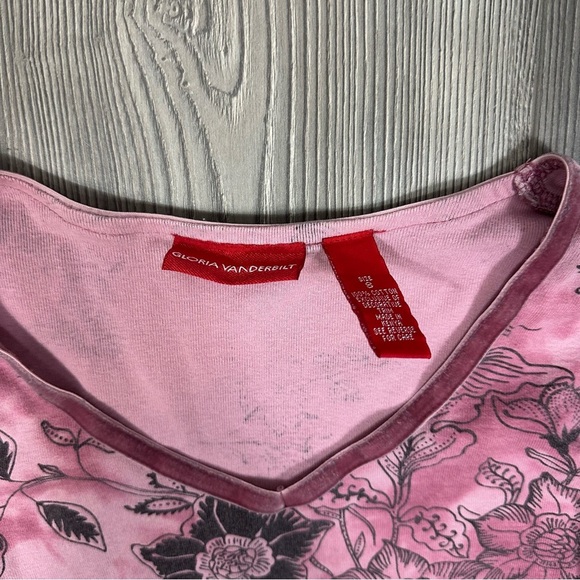 Gloria Vanderbilt Mauve Floral Velvet Trim 3/4 Sleeve V Neck Top Y2K Size S - Picture 3 of 6